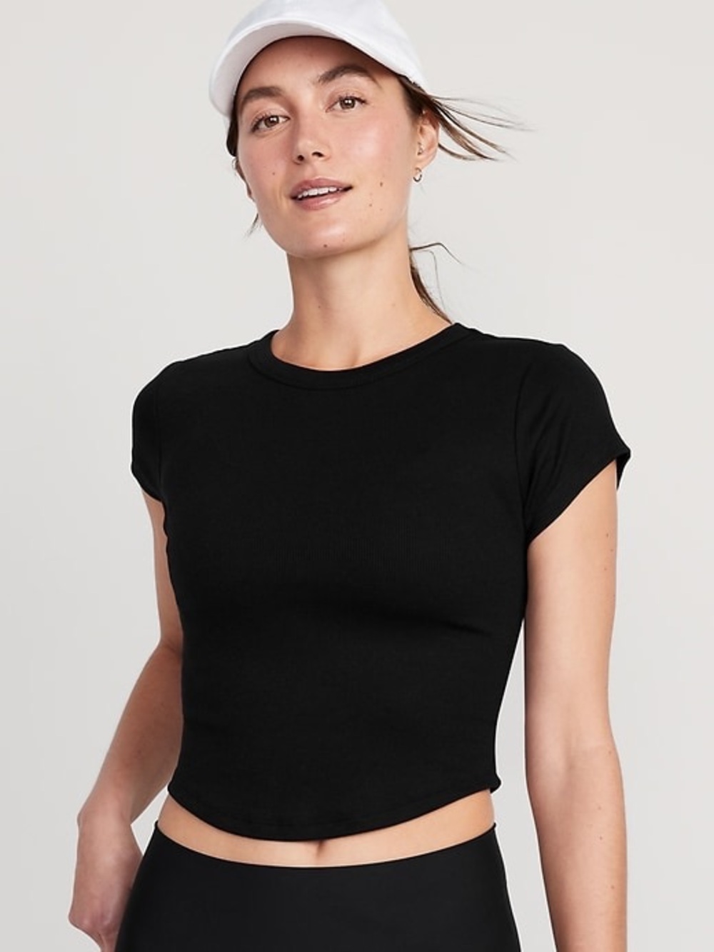 Old Navy Ultra Lite Go-Dry Black Ribbed Short-Sleeve Crop Tee